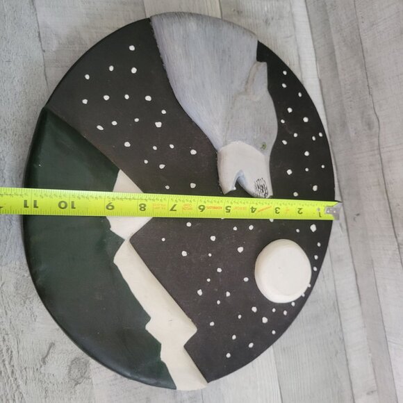 Handcrafted Wooden Wall Art: Wolf Howling At Moon Over Mountains - Picture 7 of 9